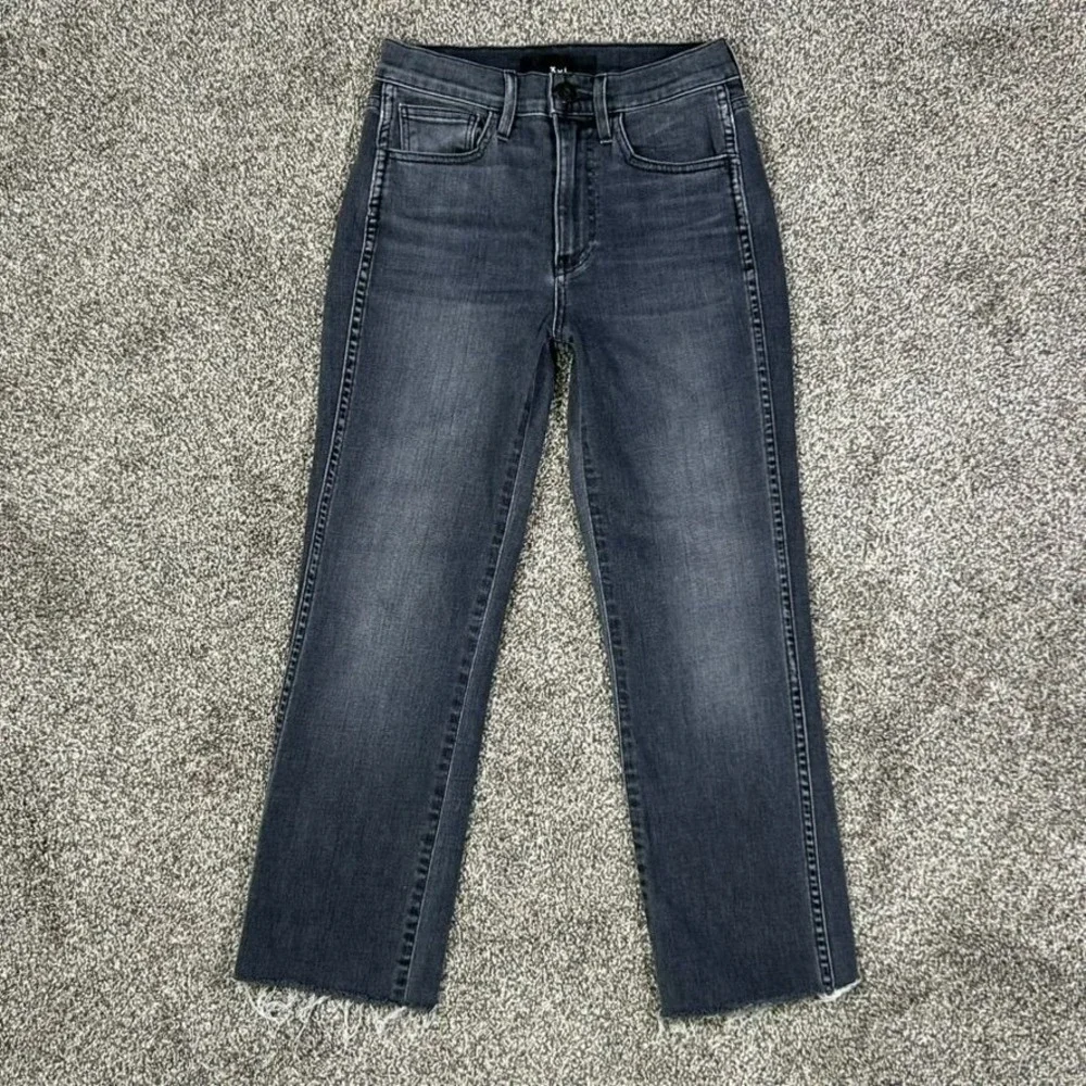 3x1 Straight Leg Fit Black‎ Denim Frayed Raw Hem Jeans Womens 24 Dark Wash Pants